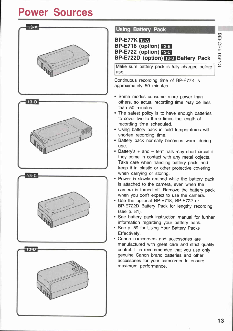 Power sources, Eeei | Canon E 600 User Manual | Page 13 / 96