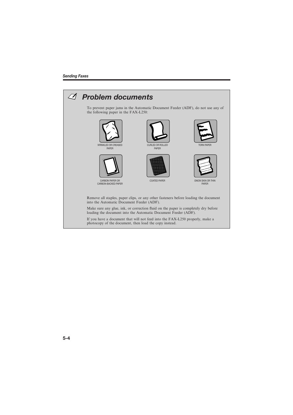 Problem documents | Canon L250 User Manual | Page 106 / 282