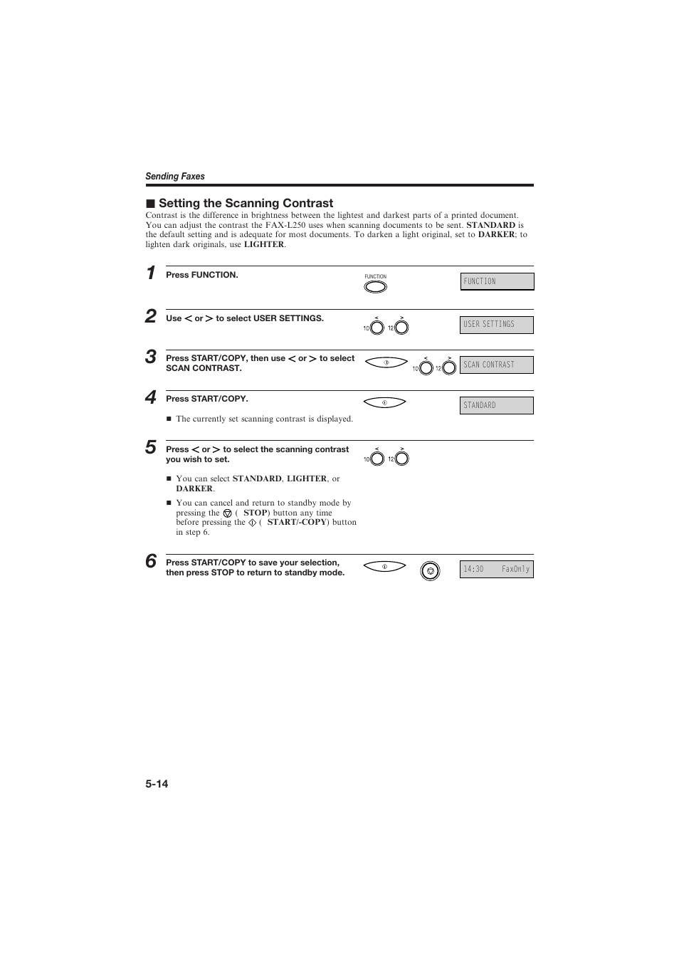 J setting the scanning contrast | Canon L250 User Manual | Page 116 / 282