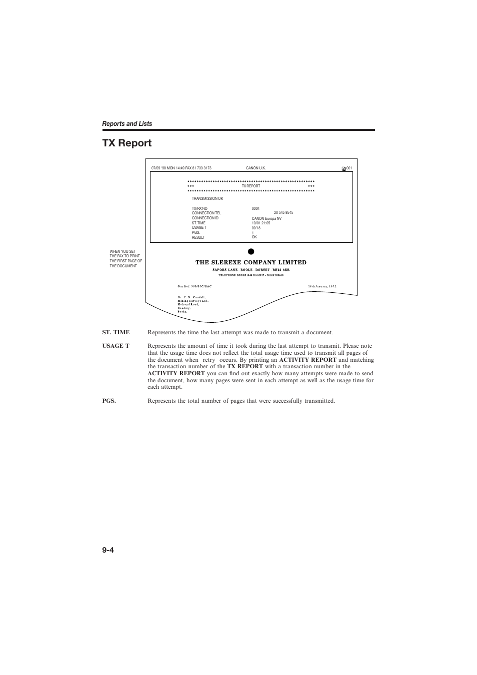 Tx report | Canon L250 User Manual | Page 188 / 282