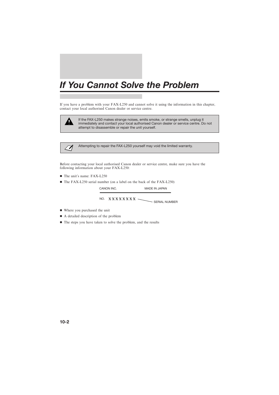 If you cannot solve the problem | Canon L250 User Manual | Page 198 / 282