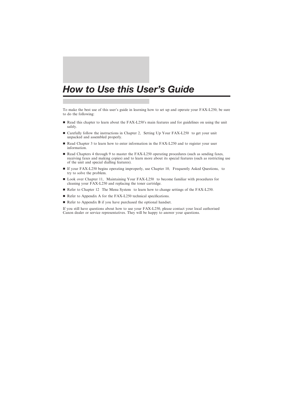 How to use this user’s guide | Canon L250 User Manual | Page 20 / 282
