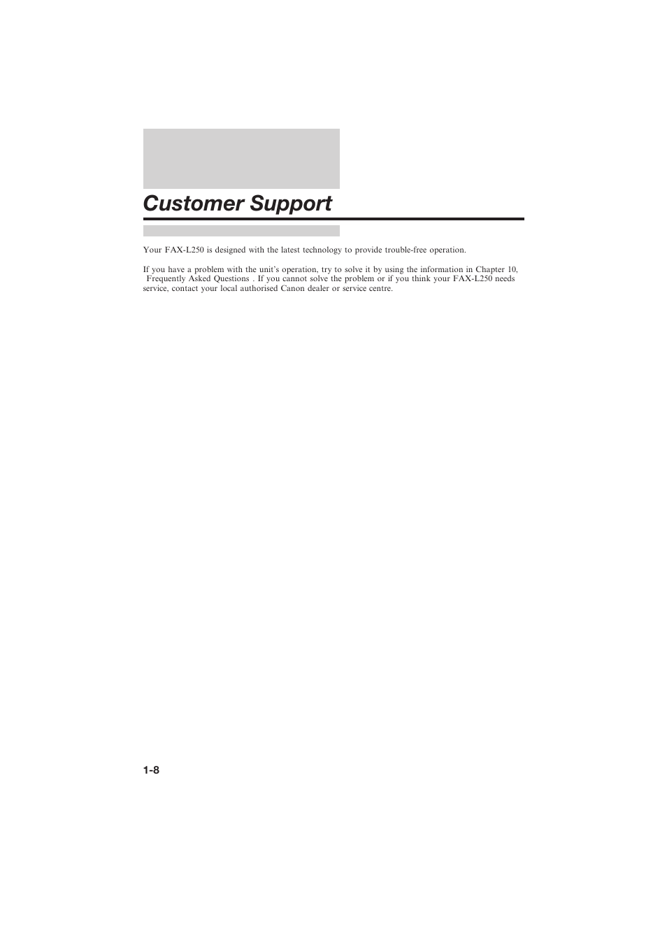 Customer support | Canon L250 User Manual | Page 22 / 282