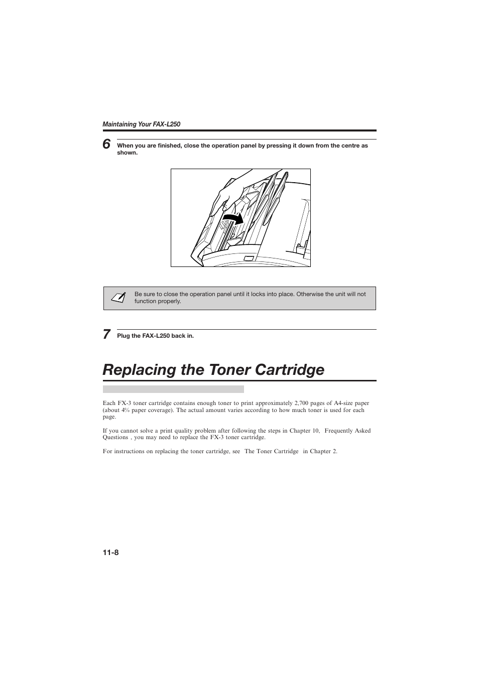 Replacing the toner cartridge | Canon L250 User Manual | Page 238 / 282