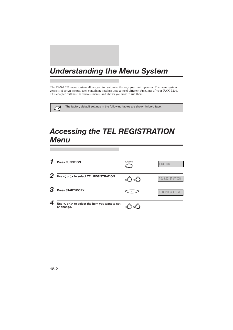 Understanding the menu system, Accessing the tel registration menu | Canon L250 User Manual | Page 242 / 282