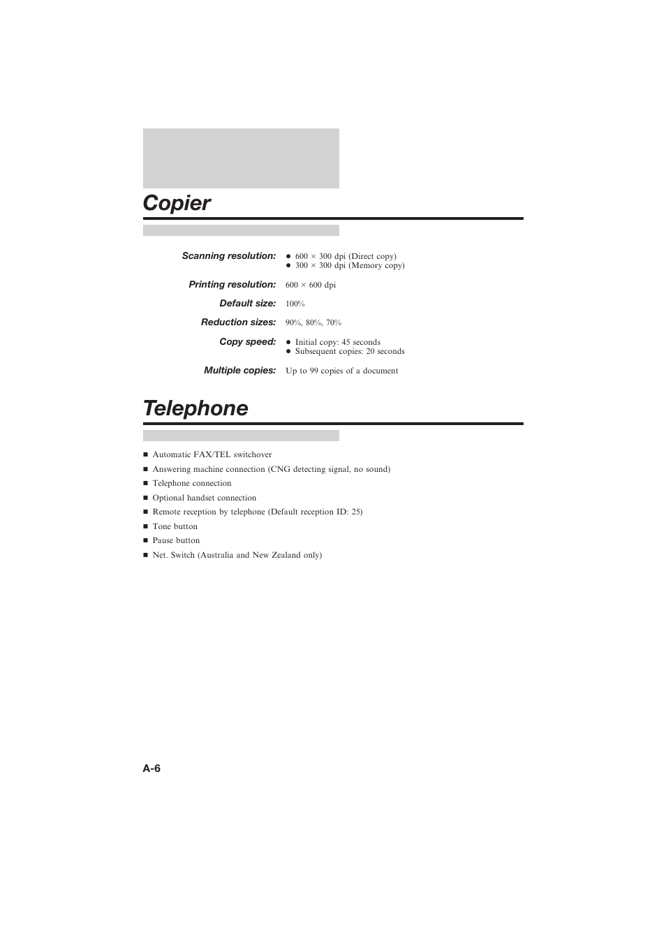Copier, Telephone | Canon L250 User Manual | Page 262 / 282