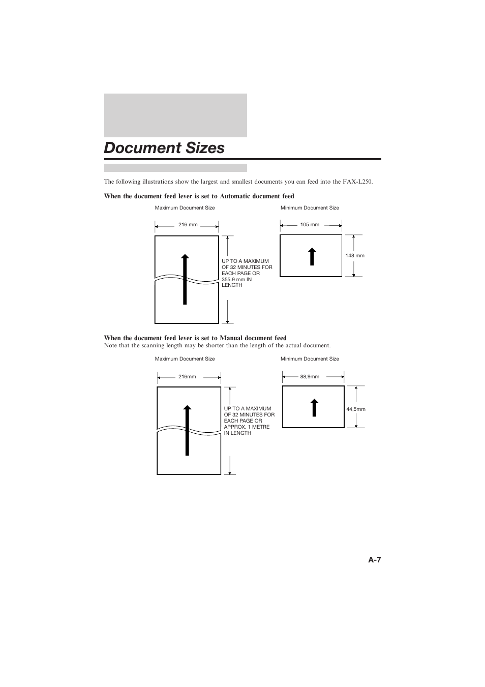 Document sizes | Canon L250 User Manual | Page 263 / 282