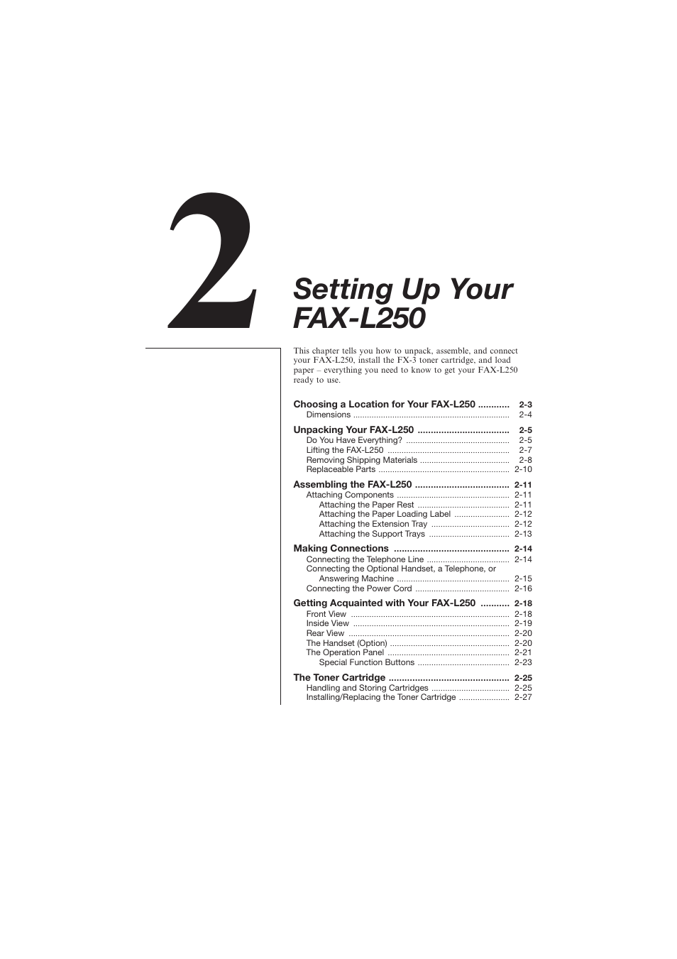 Setting up your fax-l250 | Canon L250 User Manual | Page 27 / 282
