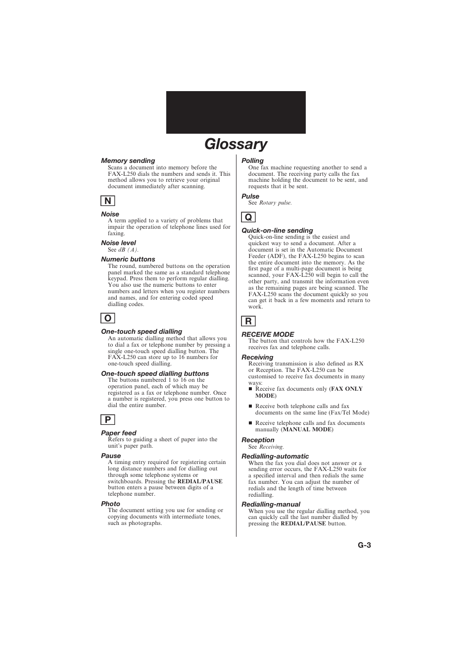 Glossary | Canon L250 User Manual | Page 275 / 282