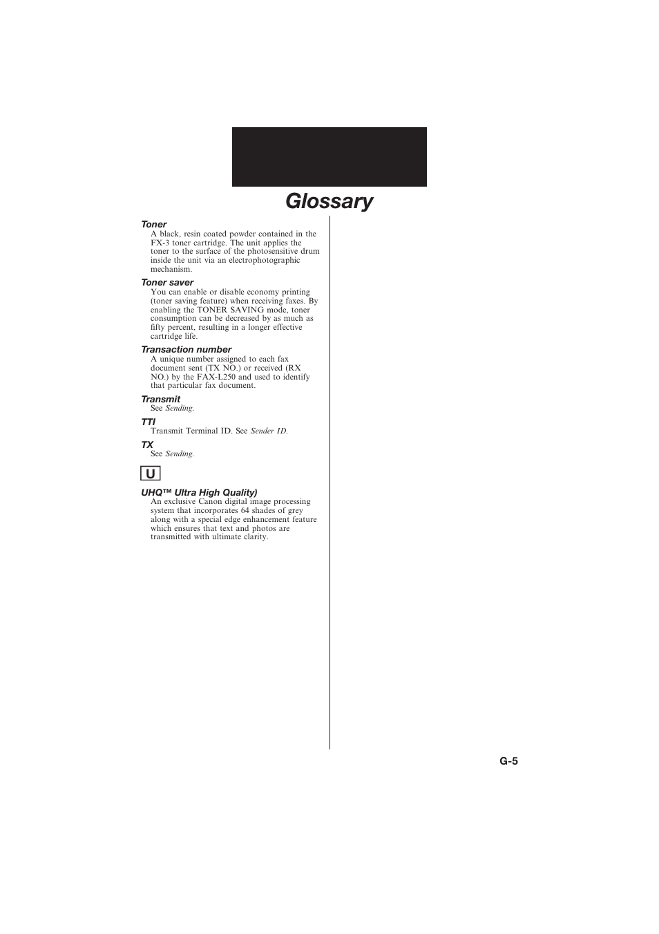 Glossary | Canon L250 User Manual | Page 277 / 282