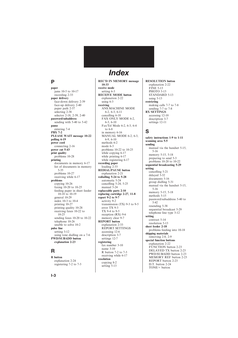 Index | Canon L250 User Manual | Page 280 / 282