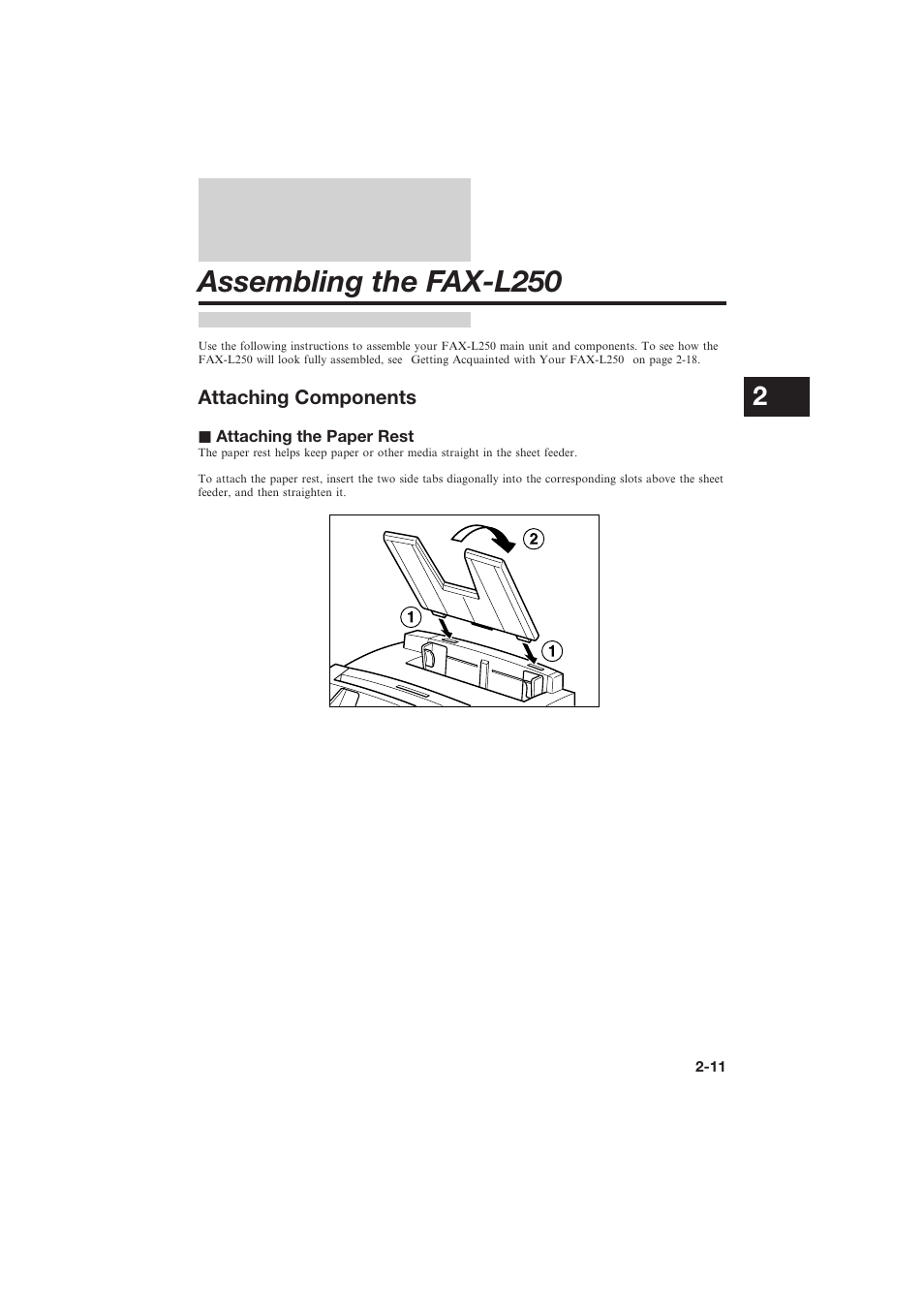Assembling the fax-l250 | Canon L250 User Manual | Page 37 / 282