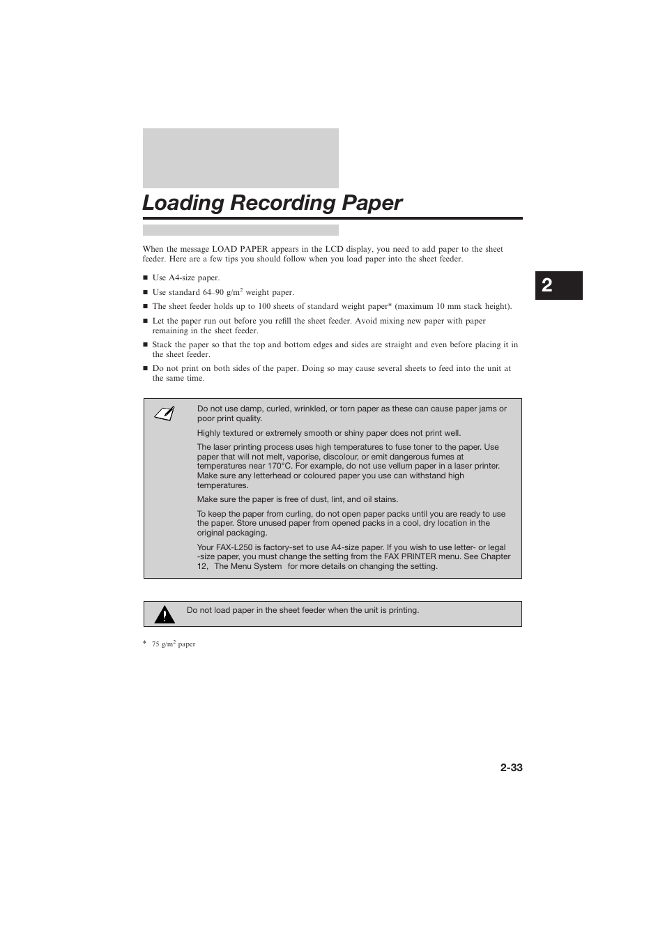 Loading recording paper | Canon L250 User Manual | Page 59 / 282
