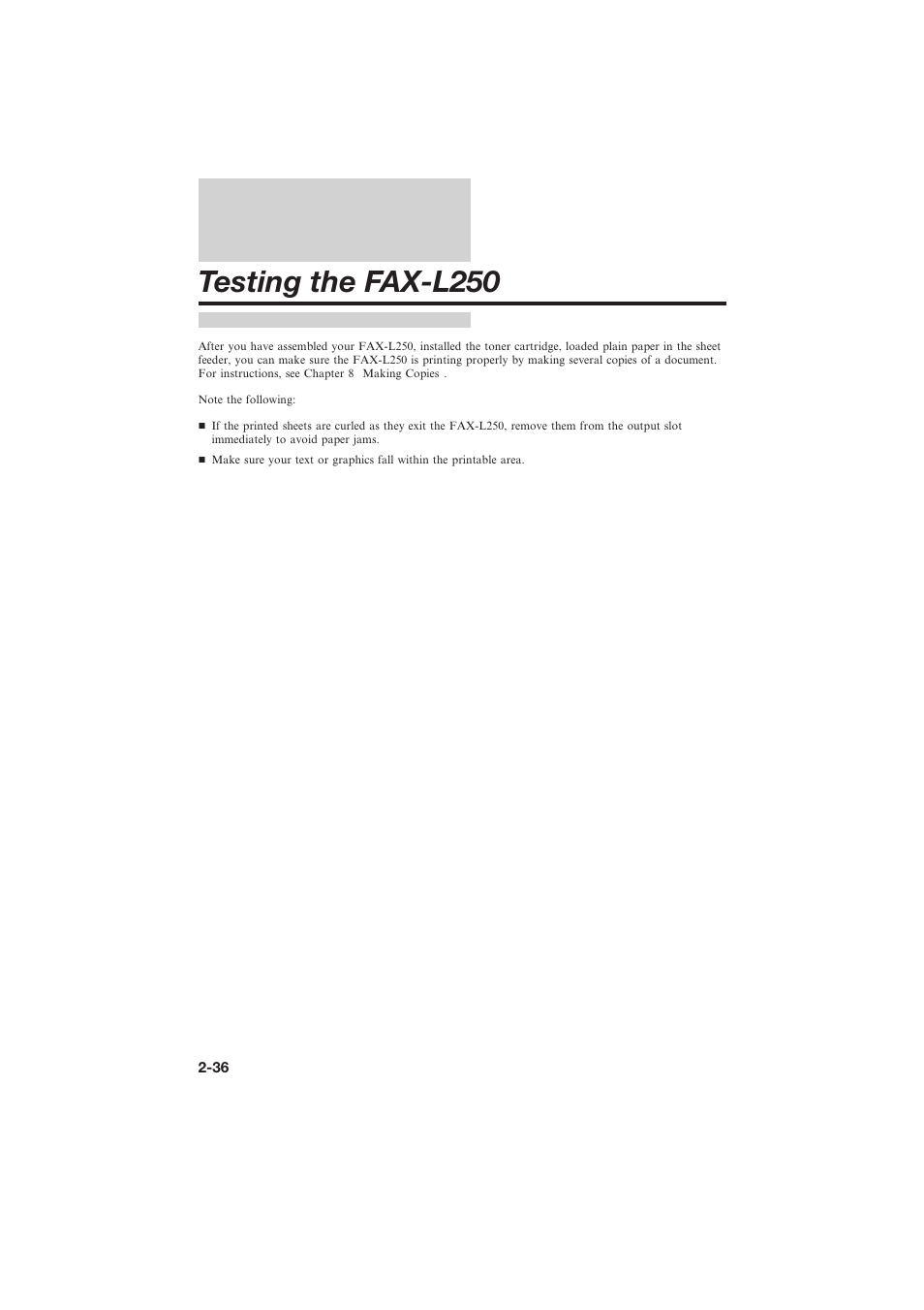 Testing the fax-l250 | Canon L250 User Manual | Page 62 / 282