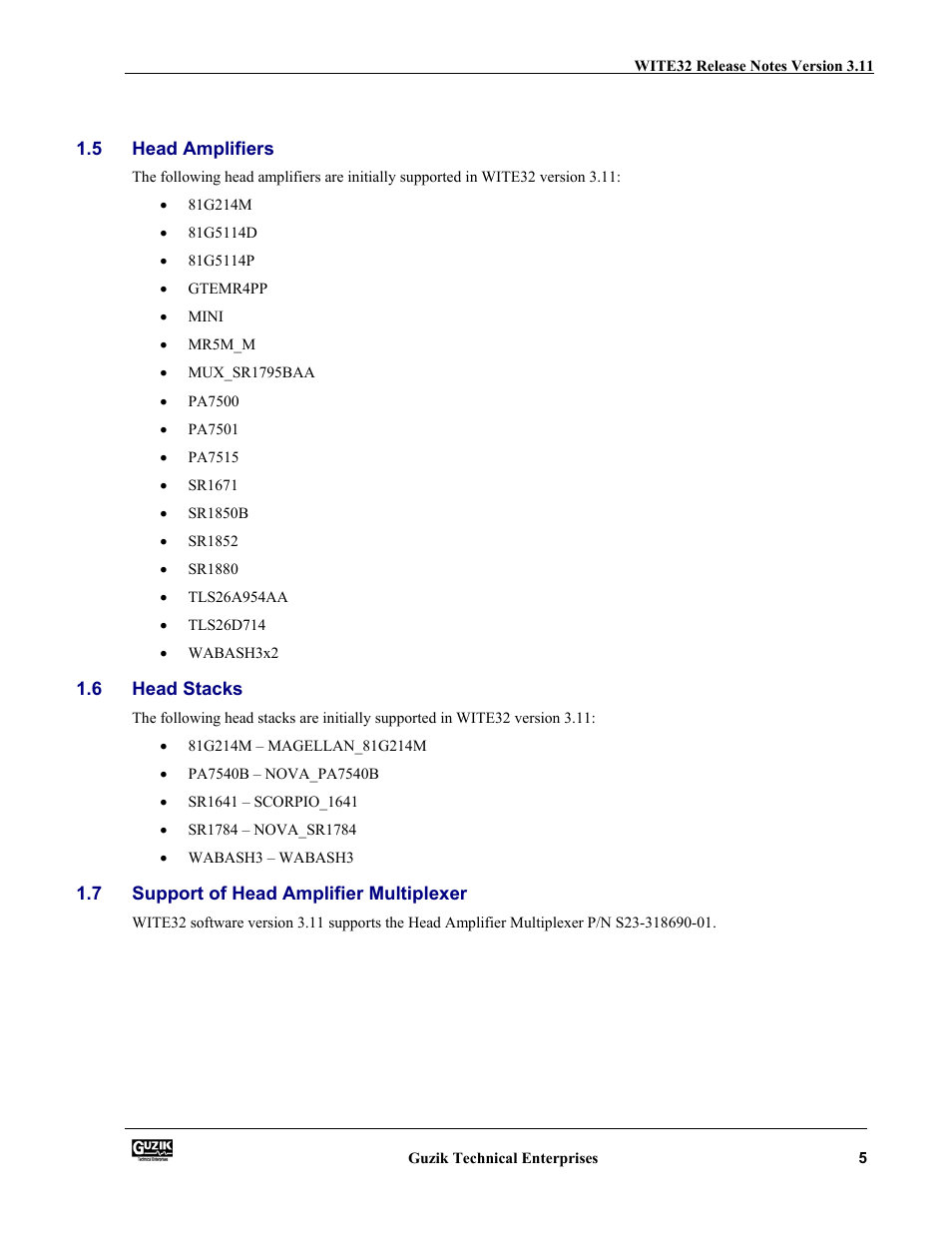 Head amplifiers, Head stacks, Support of head amplifier multiplexer | Canon WITE32 User Manual | Page 5 / 29