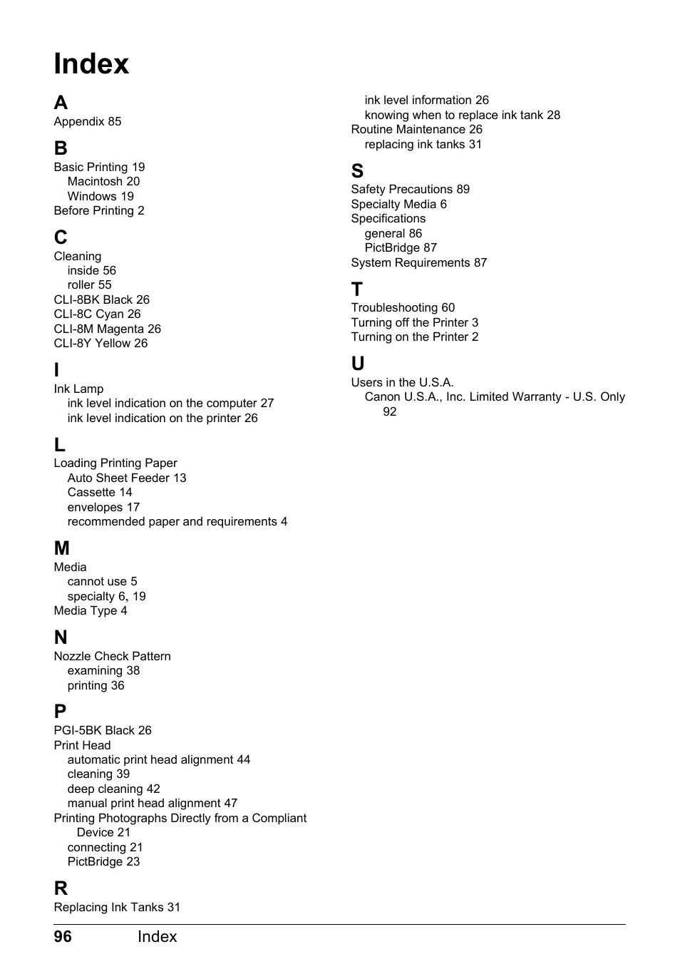 Index | Canon Pixma  iP4300 User Manual | Page 100 / 102