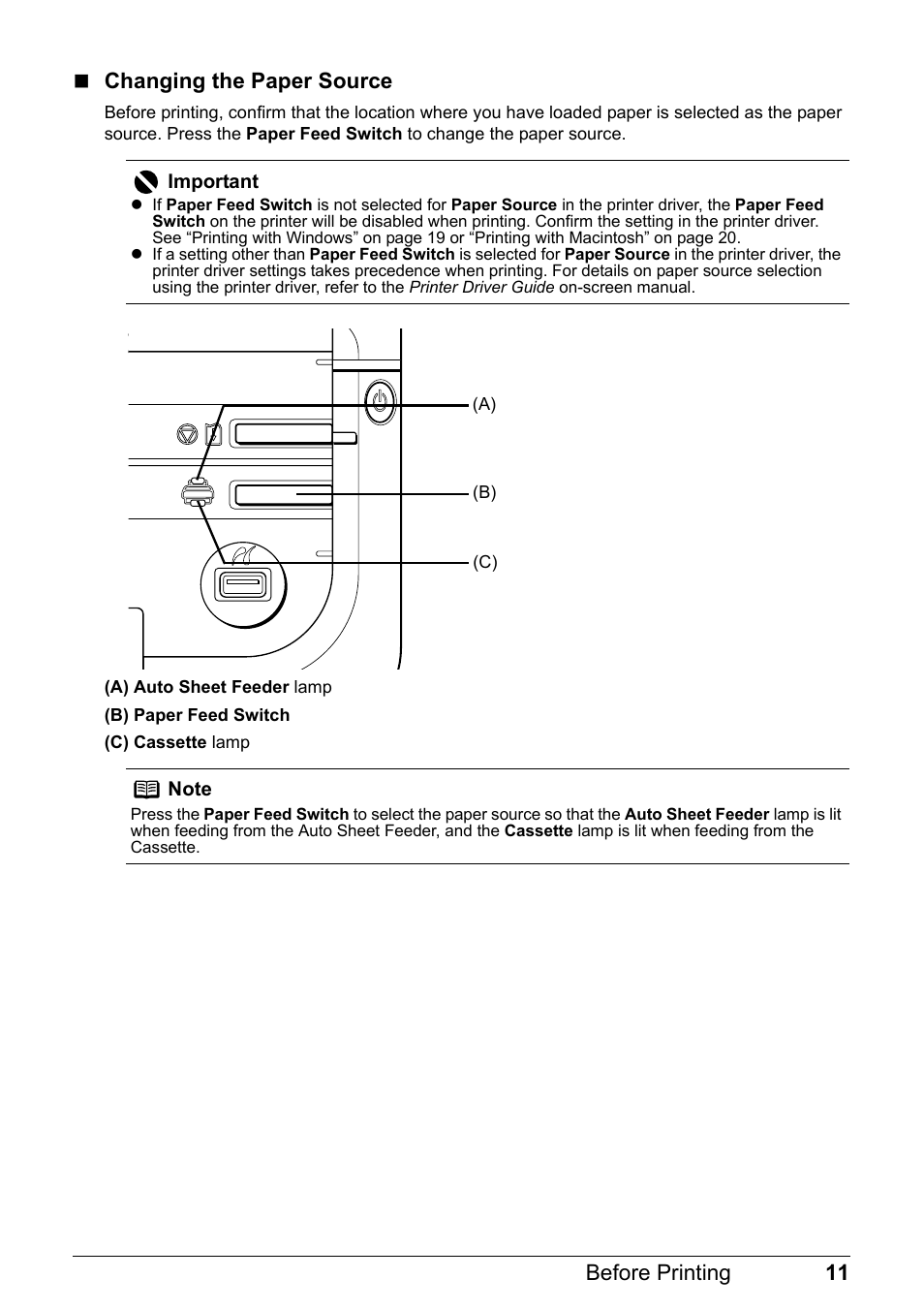 11 before printing  changing the paper source | Canon Pixma  iP4300 User Manual | Page 15 / 102