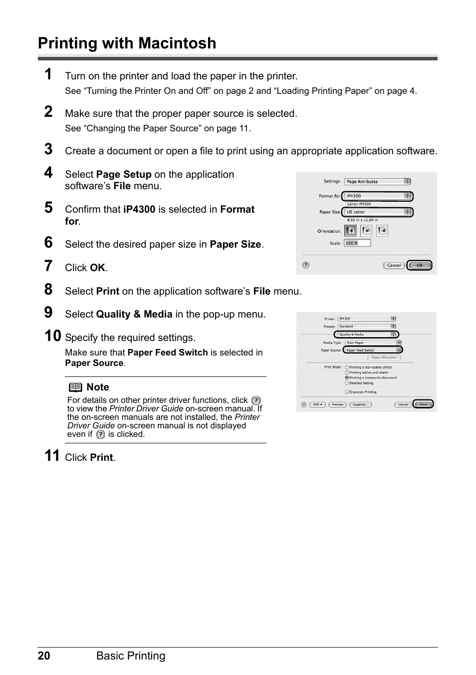 Printing with macintosh 1 | Canon Pixma  iP4300 User Manual | Page 24 / 102