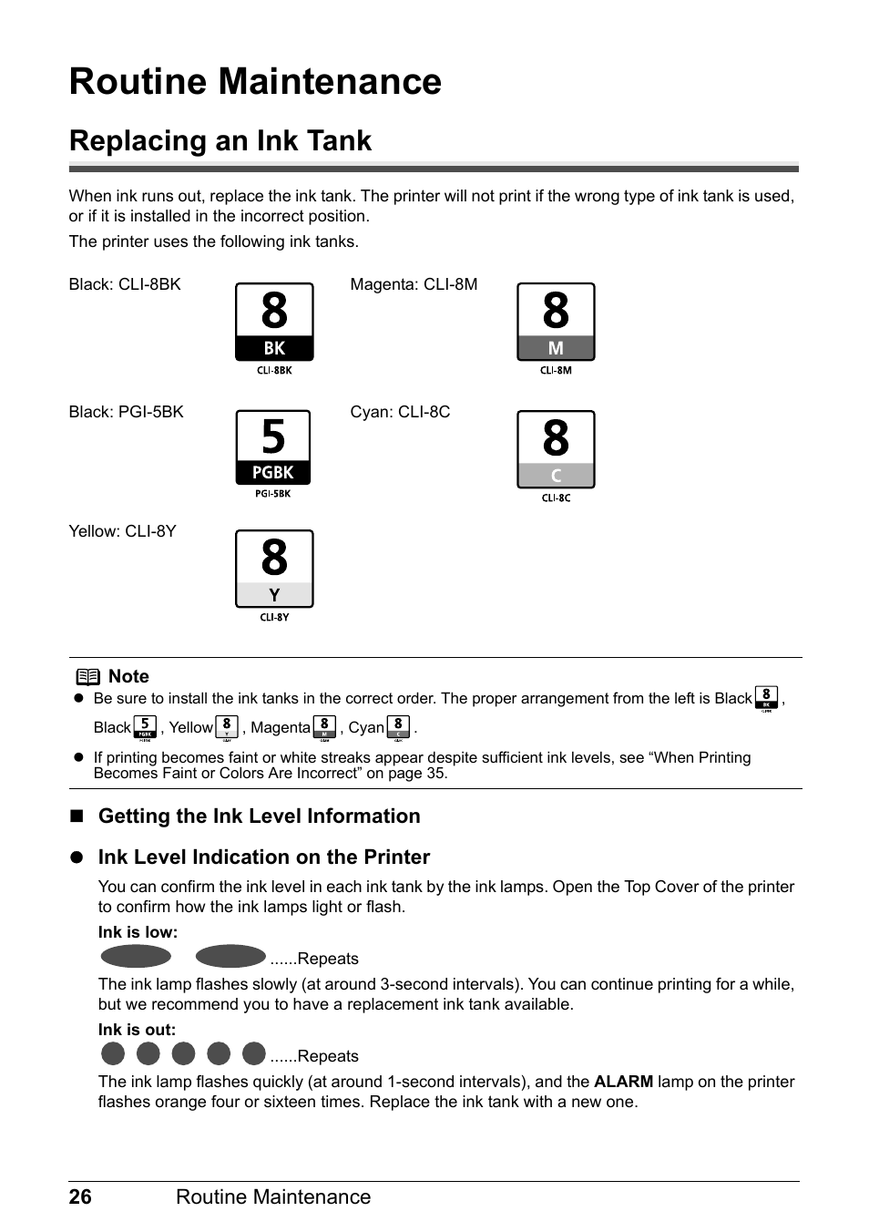 Routine maintenance, Replacing an ink tank | Canon Pixma  iP4300 User Manual | Page 30 / 102