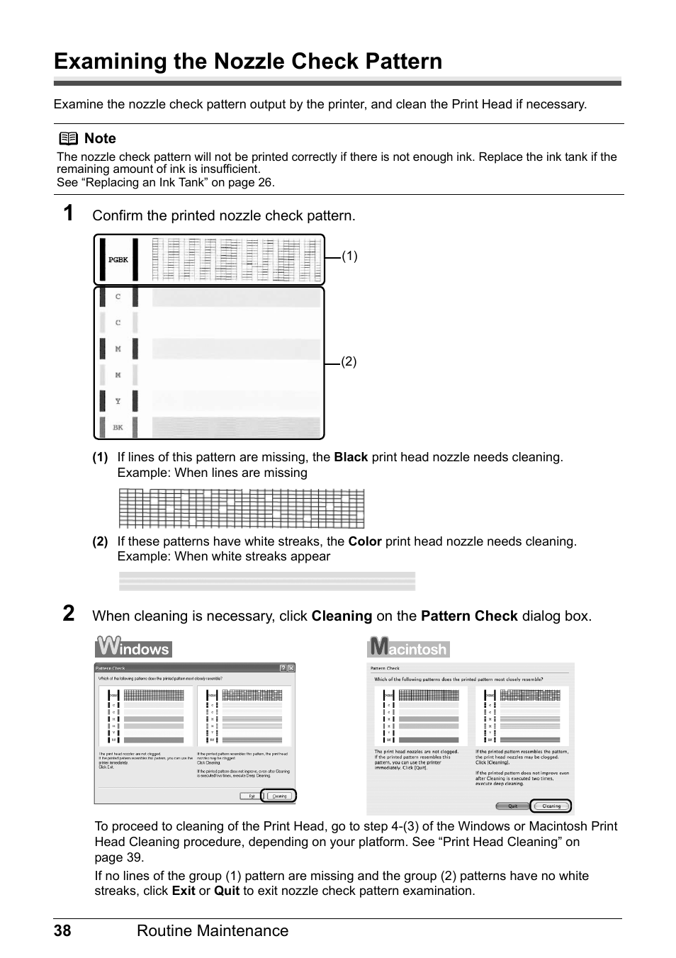 Examining the nozzle check pattern | Canon Pixma  iP4300 User Manual | Page 42 / 102