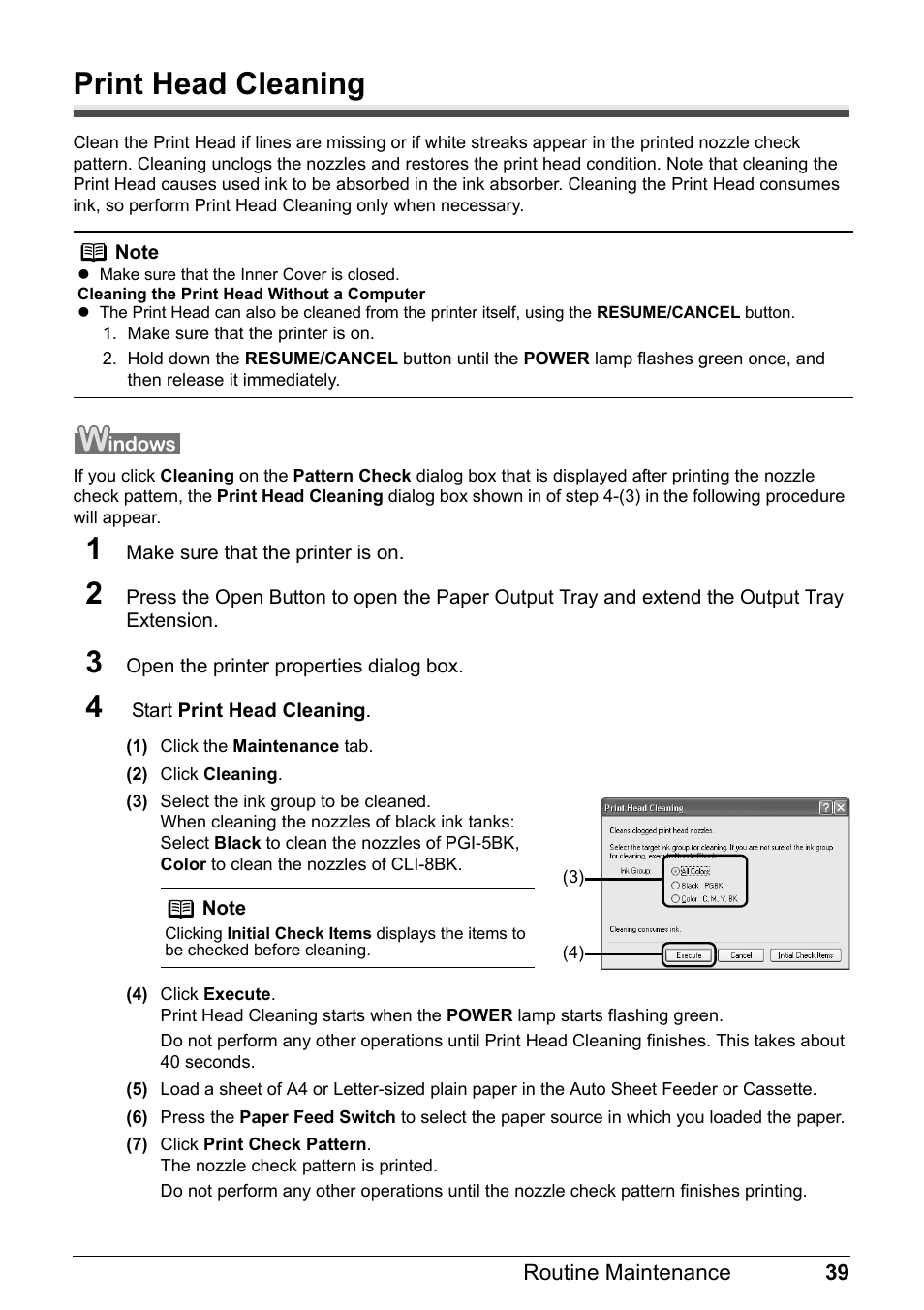 Print head cleaning | Canon Pixma  iP4300 User Manual | Page 43 / 102