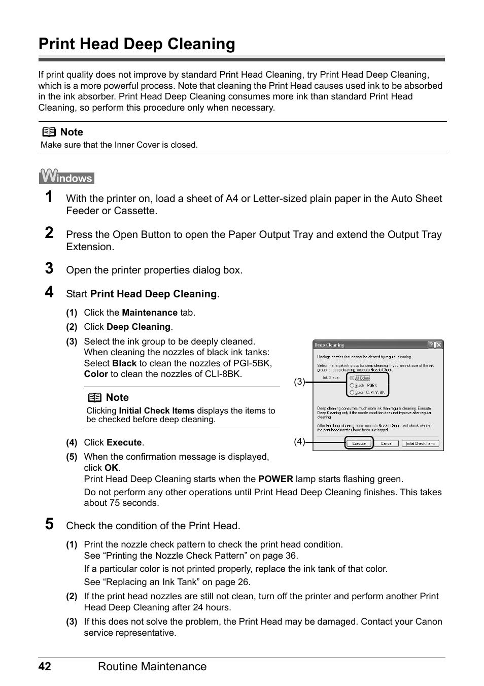 Print head deep cleaning | Canon Pixma  iP4300 User Manual | Page 46 / 102
