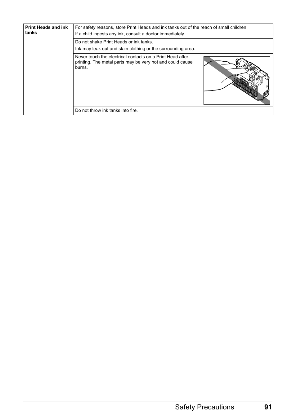 91 safety precautions | Canon Pixma  iP4300 User Manual | Page 95 / 102