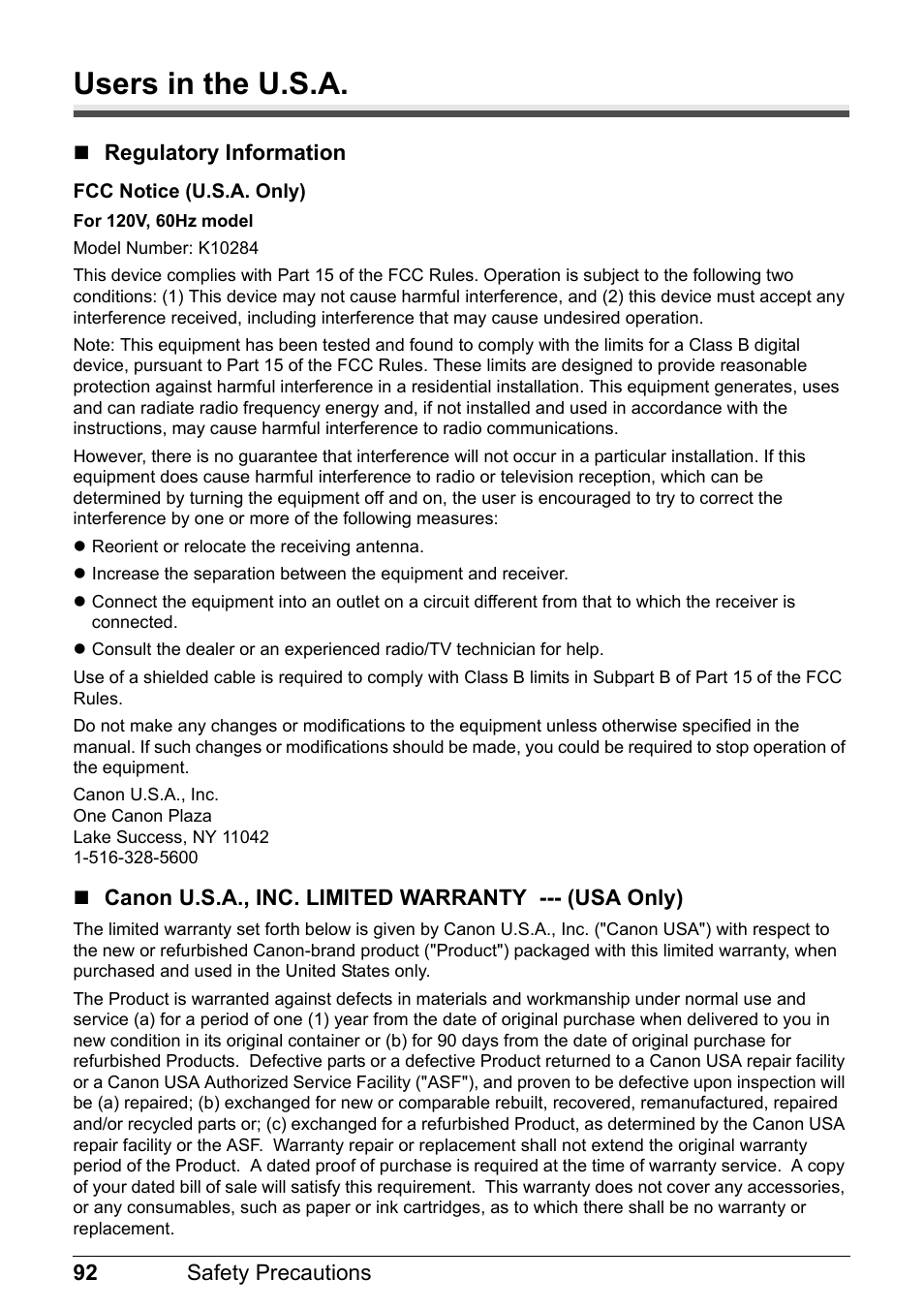 Users in the u.s.a | Canon Pixma  iP4300 User Manual | Page 96 / 102