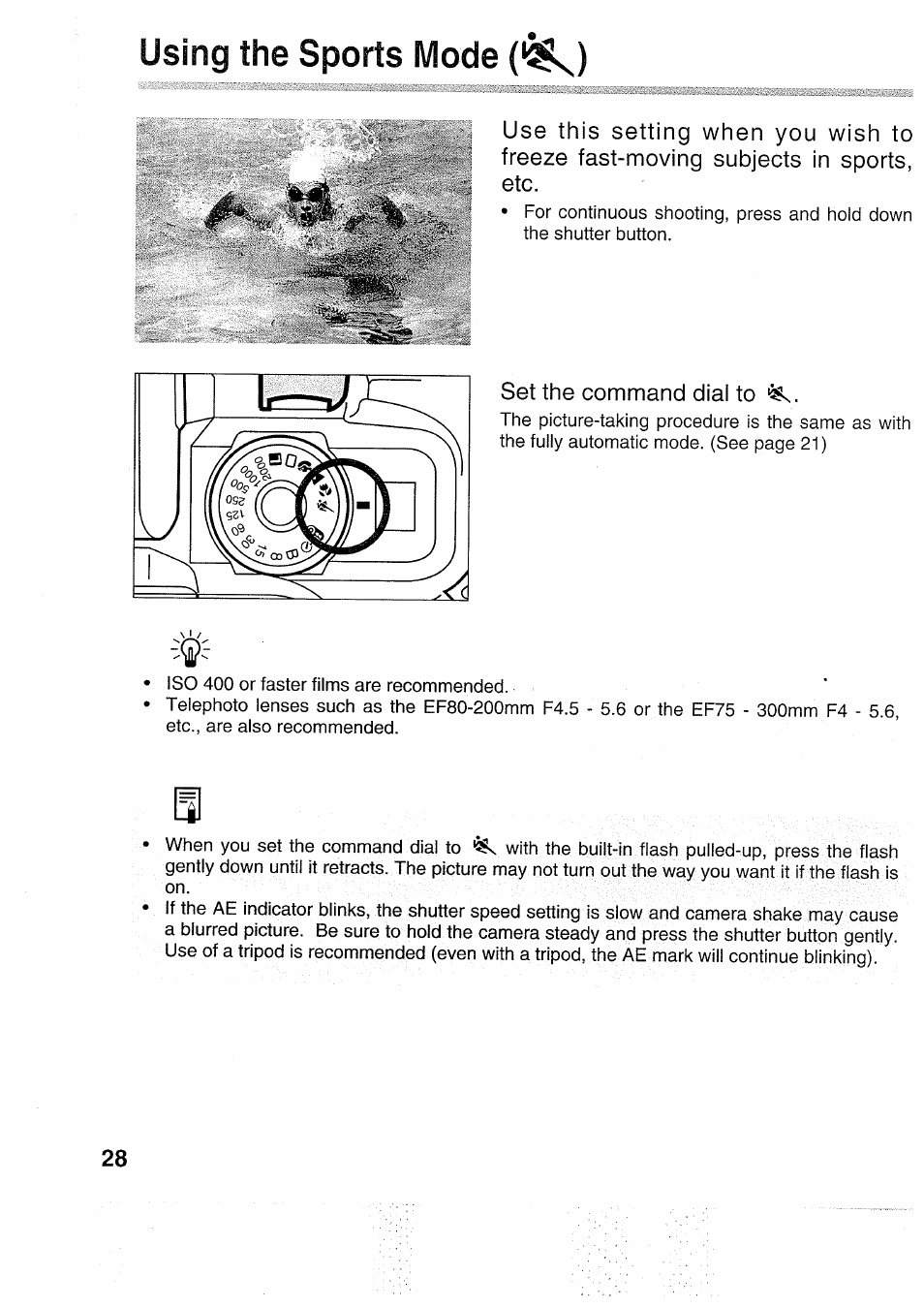 Using the sports mode c^) | Canon EOS 5000 User Manual | Page 28 / 64