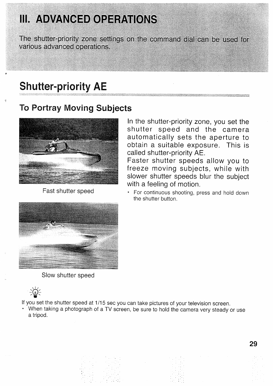 11!. advanced operations, Shutter-priority ae | Canon EOS 5000 User Manual | Page 29 / 64