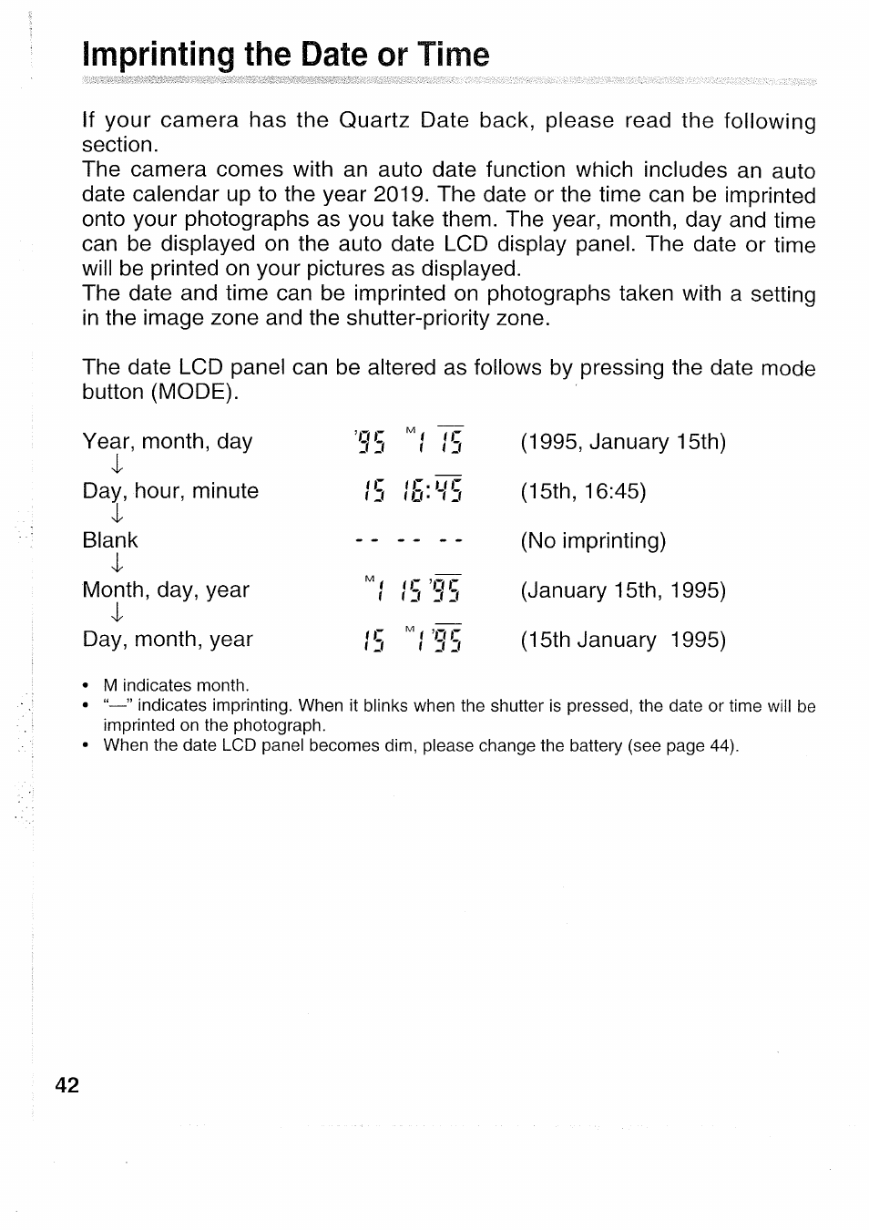 Imprinting the date or time | Canon EOS 5000 User Manual | Page 42 / 64