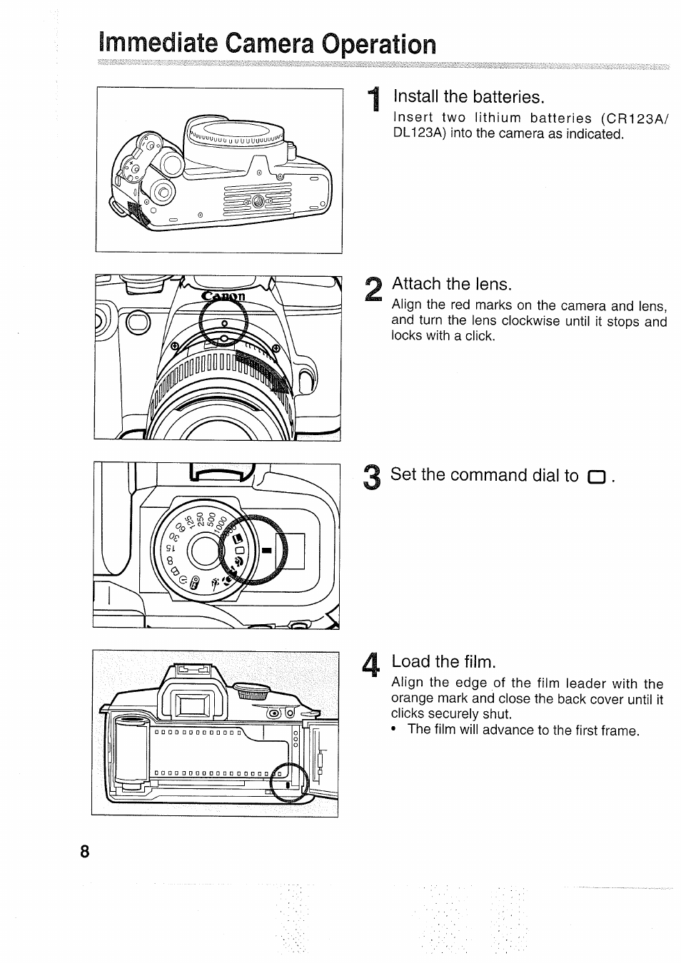 Immediate camera operation | Canon EOS 5000 User Manual | Page 8 / 64