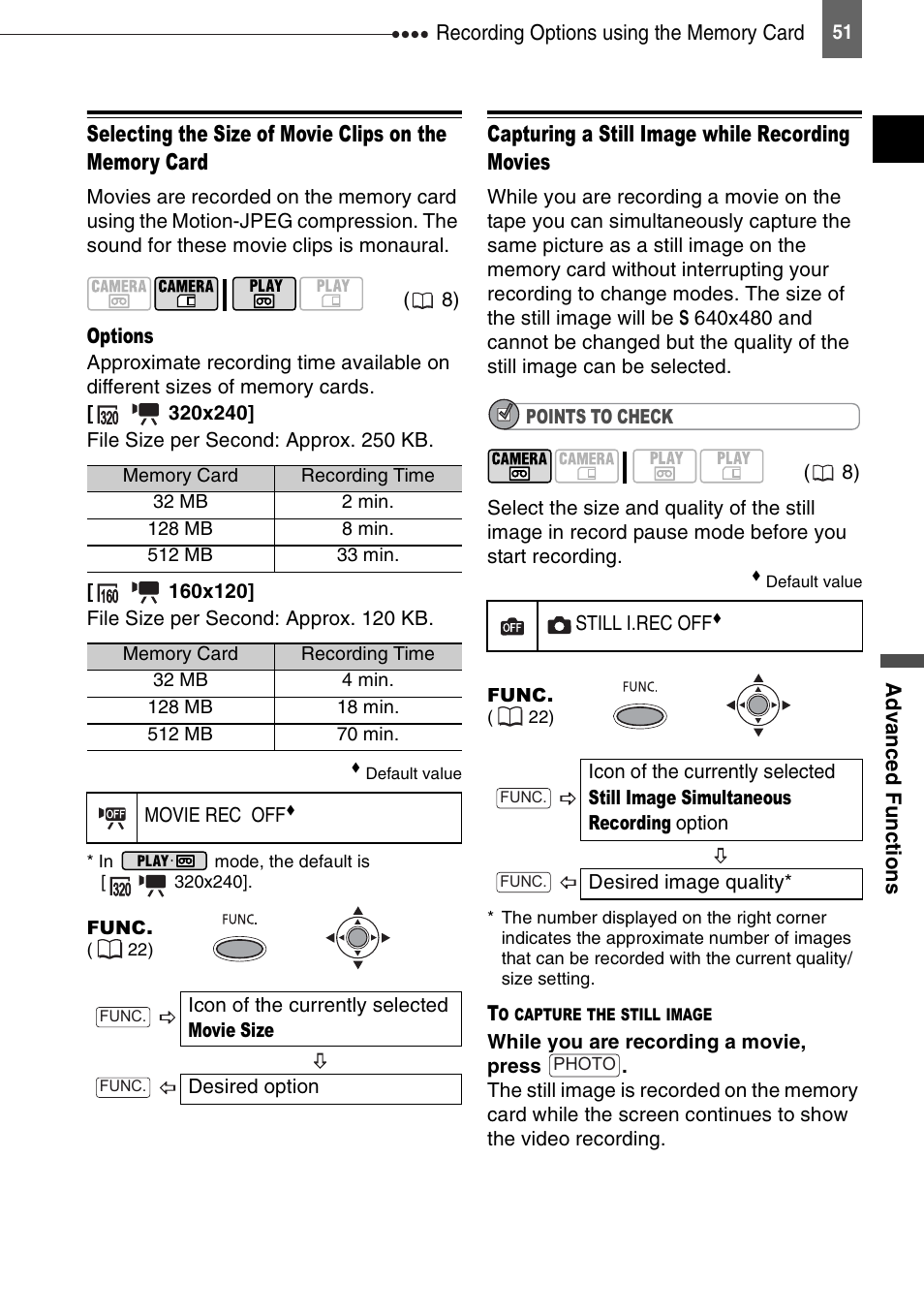 Capturing a still image while recording movies | Canon DIGITAL VIDEO CAMCORDER MD130 User Manual | Page 51 / 94