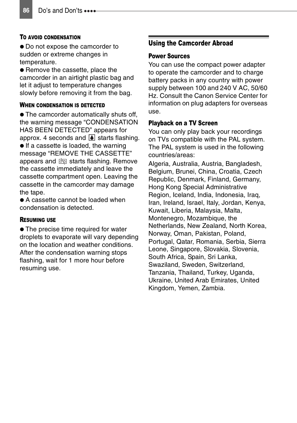 Using the camcorder abroad | Canon DIGITAL VIDEO CAMCORDER MD130 User Manual | Page 86 / 94
