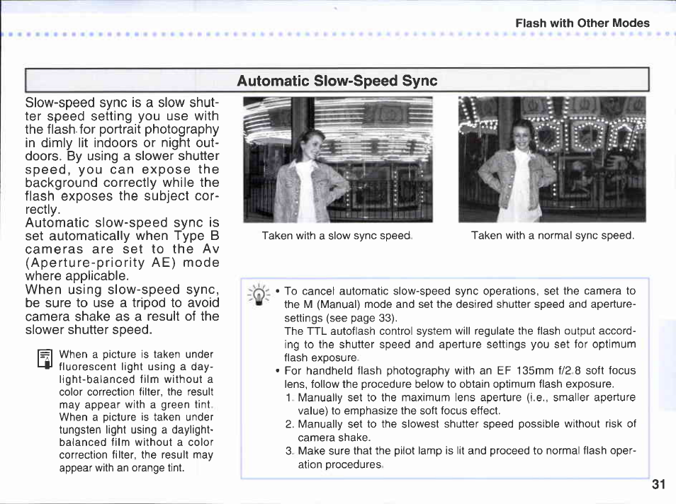 Flash with other modes | Canon 220EX User Manual | Page 31 / 47