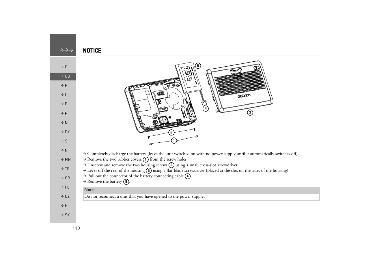 Notice | Becker TRAFFIC ASSIST Z217 User Manual | Page 138 / 138