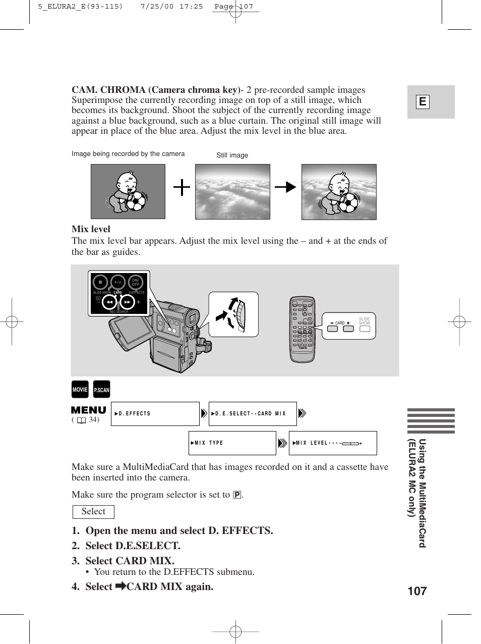 107 e, Select \ \ card mix again, You return to the d.effects submenu | Canon Elura 2 MC User Manual | Page 107 / 147