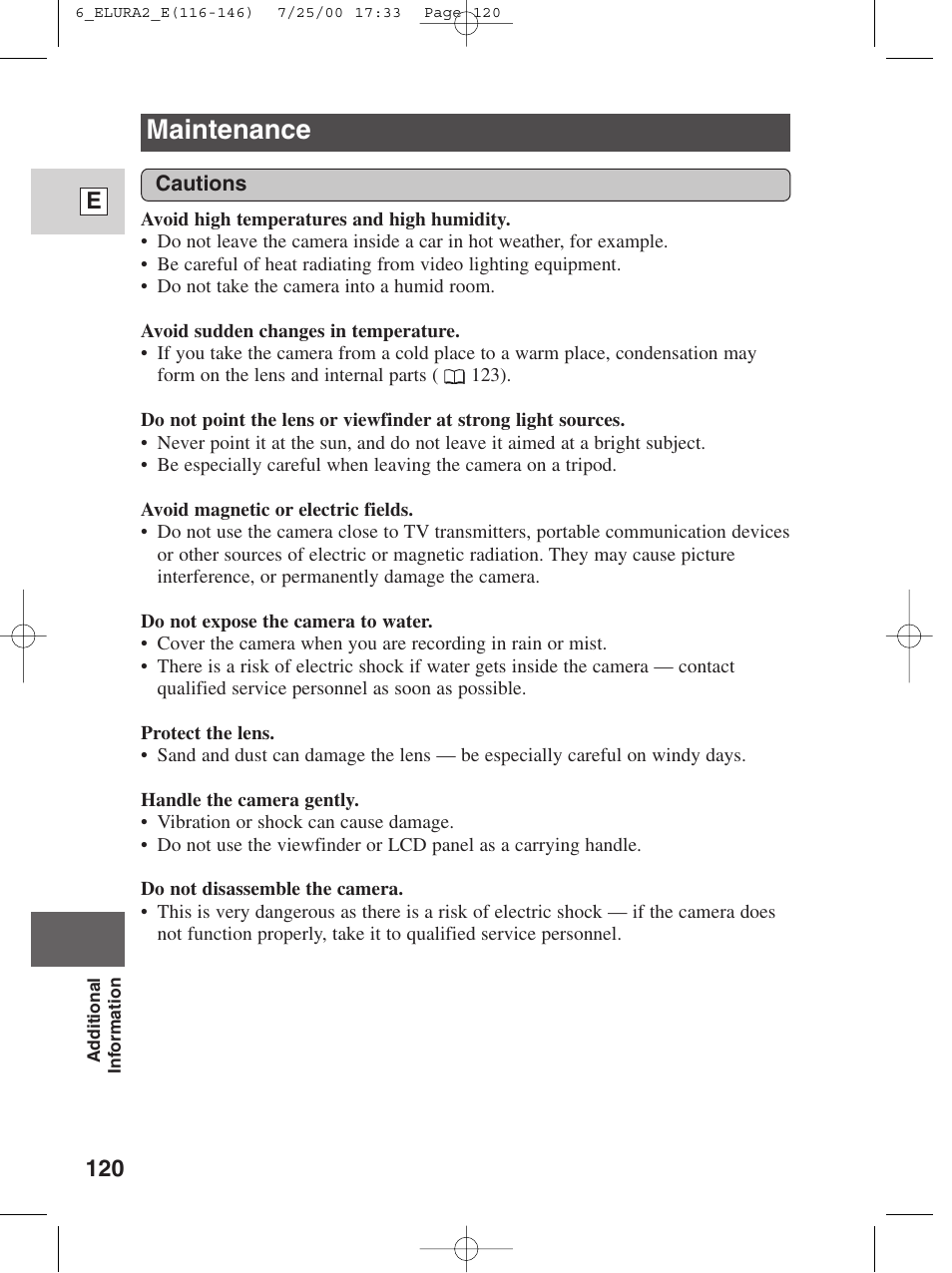 Maintenance, 120 e | Canon Elura 2 MC User Manual | Page 120 / 147