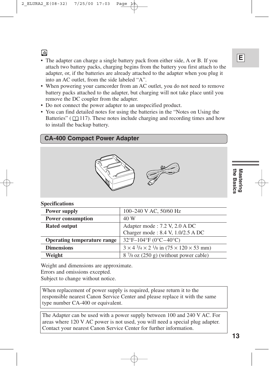 13 e | Canon Elura 2 MC User Manual | Page 13 / 147