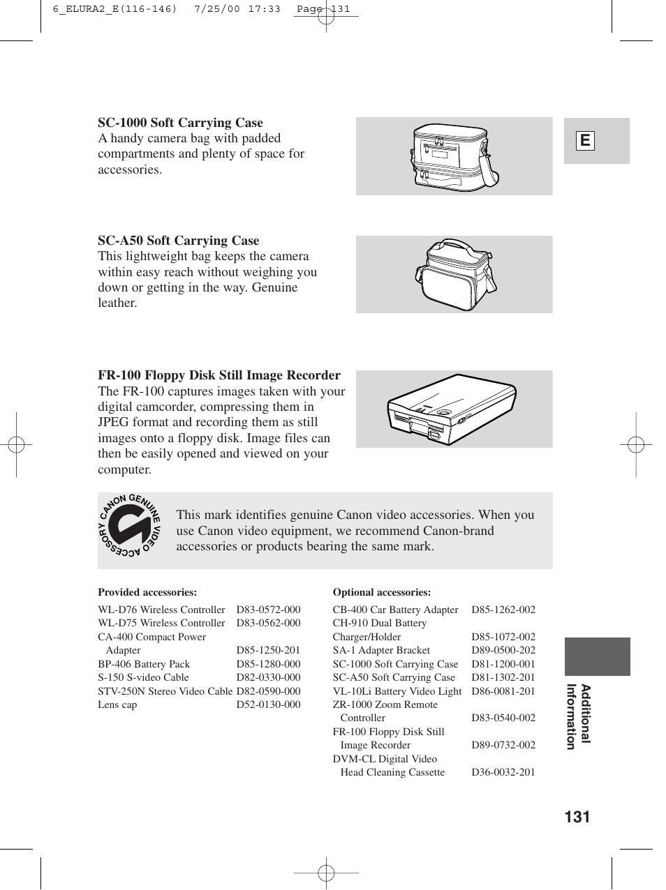 131 e | Canon Elura 2 MC User Manual | Page 131 / 147