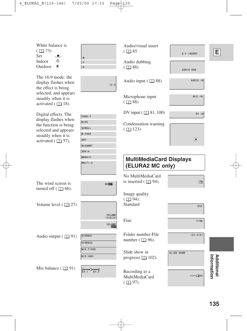 135 e, Multimediacard displays (elura2 mc only) | Canon Elura 2 MC User Manual | Page 135 / 147