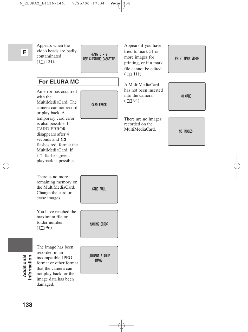 138 e, For elura mc | Canon Elura 2 MC User Manual | Page 138 / 147