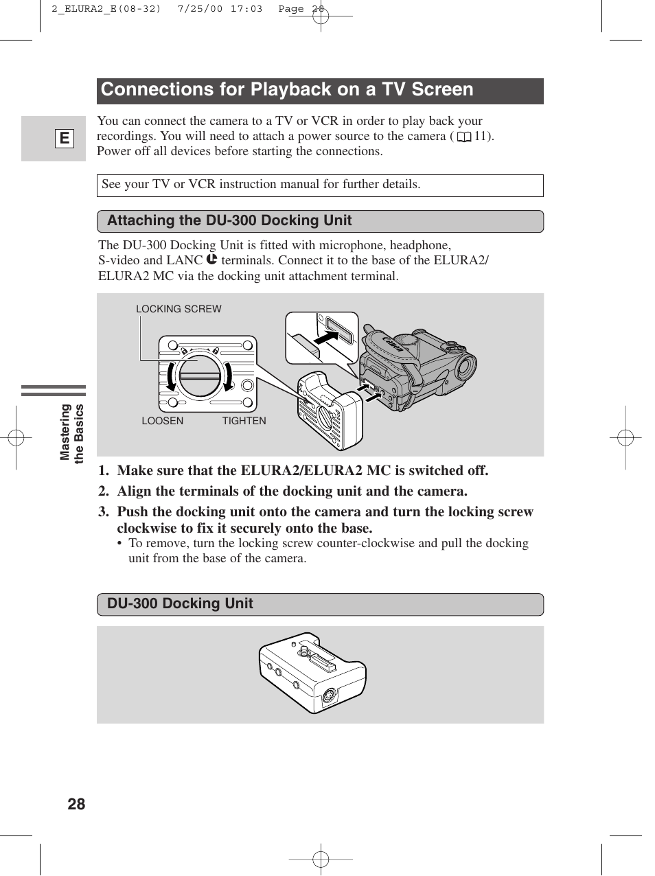 Connections for playback on a tv screen, 28 e | Canon Elura 2 MC User Manual | Page 28 / 147