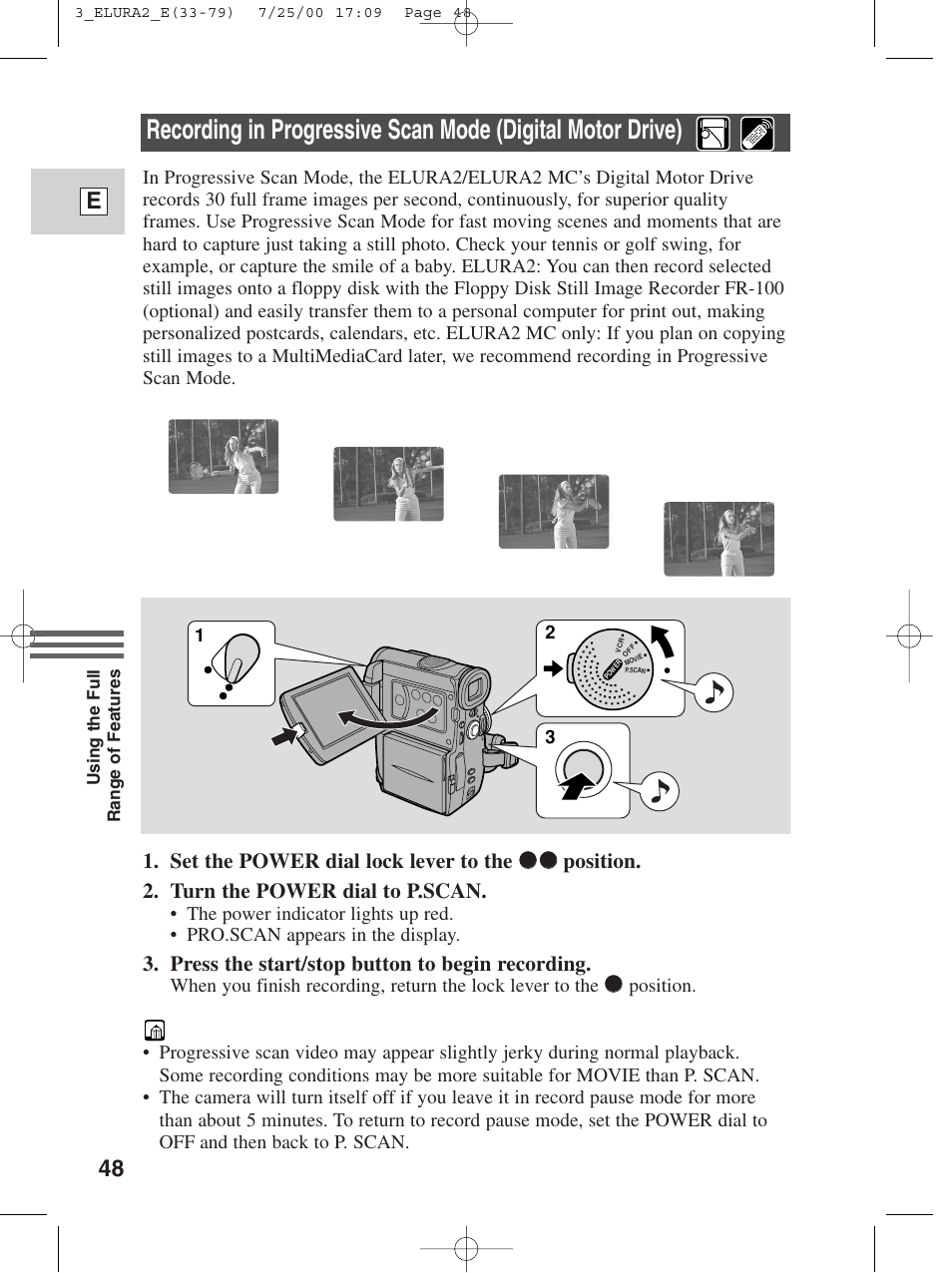 48 e, Press the start/stop button to begin recording | Canon Elura 2 MC User Manual | Page 48 / 147