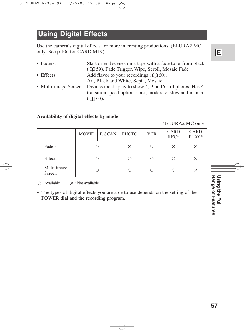 Using digital effects, 57 e | Canon Elura 2 MC User Manual | Page 57 / 147