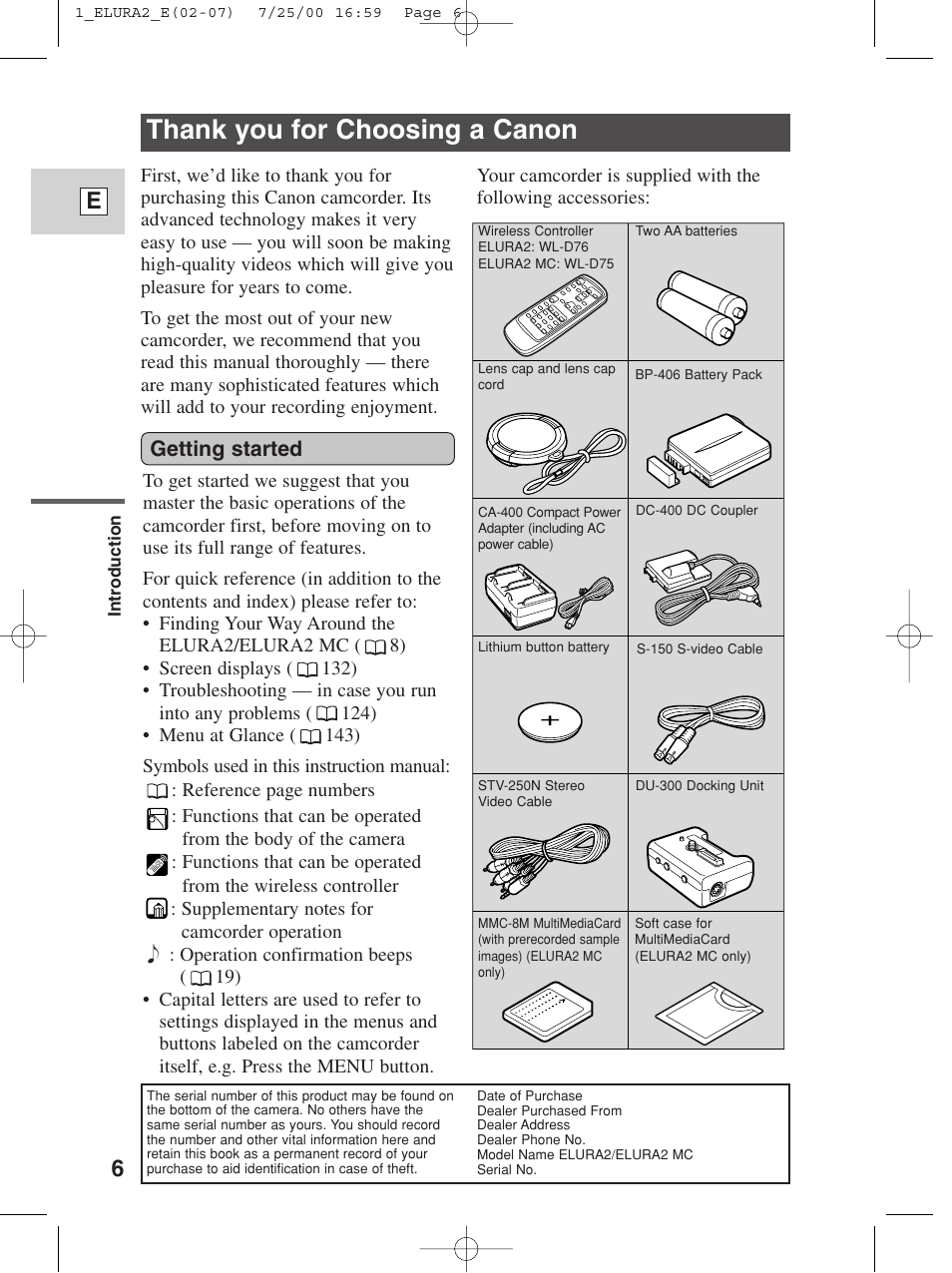 Getting started | Canon Elura 2 MC User Manual | Page 6 / 147