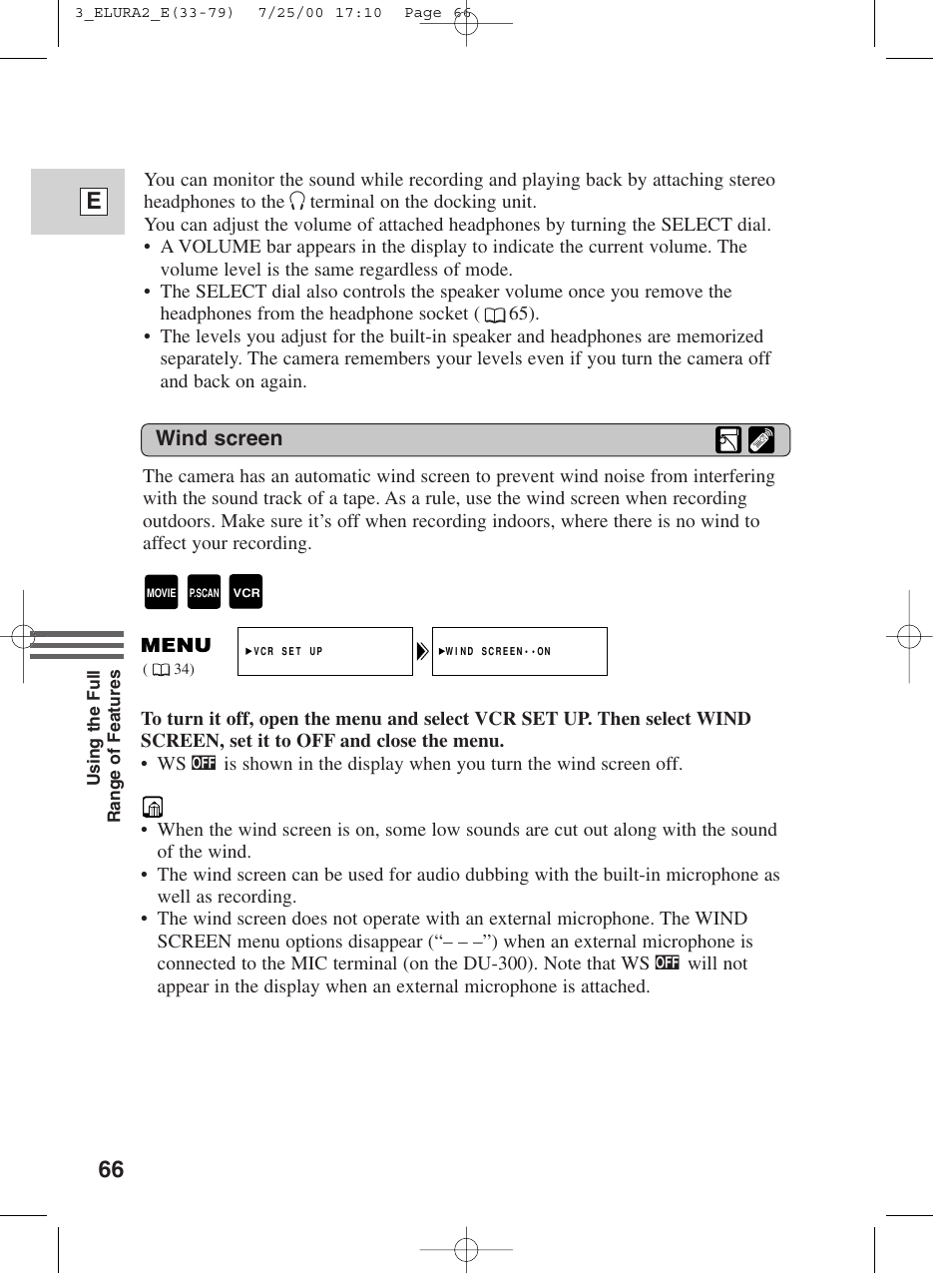 66 e, Wind screen | Canon Elura 2 MC User Manual | Page 66 / 147