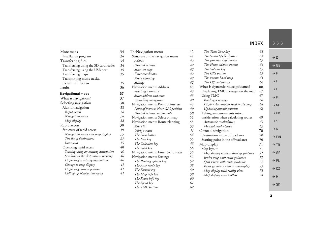 Index | Becker TRAFFIC ASSIST Z200 User Manual | Page 3 / 117