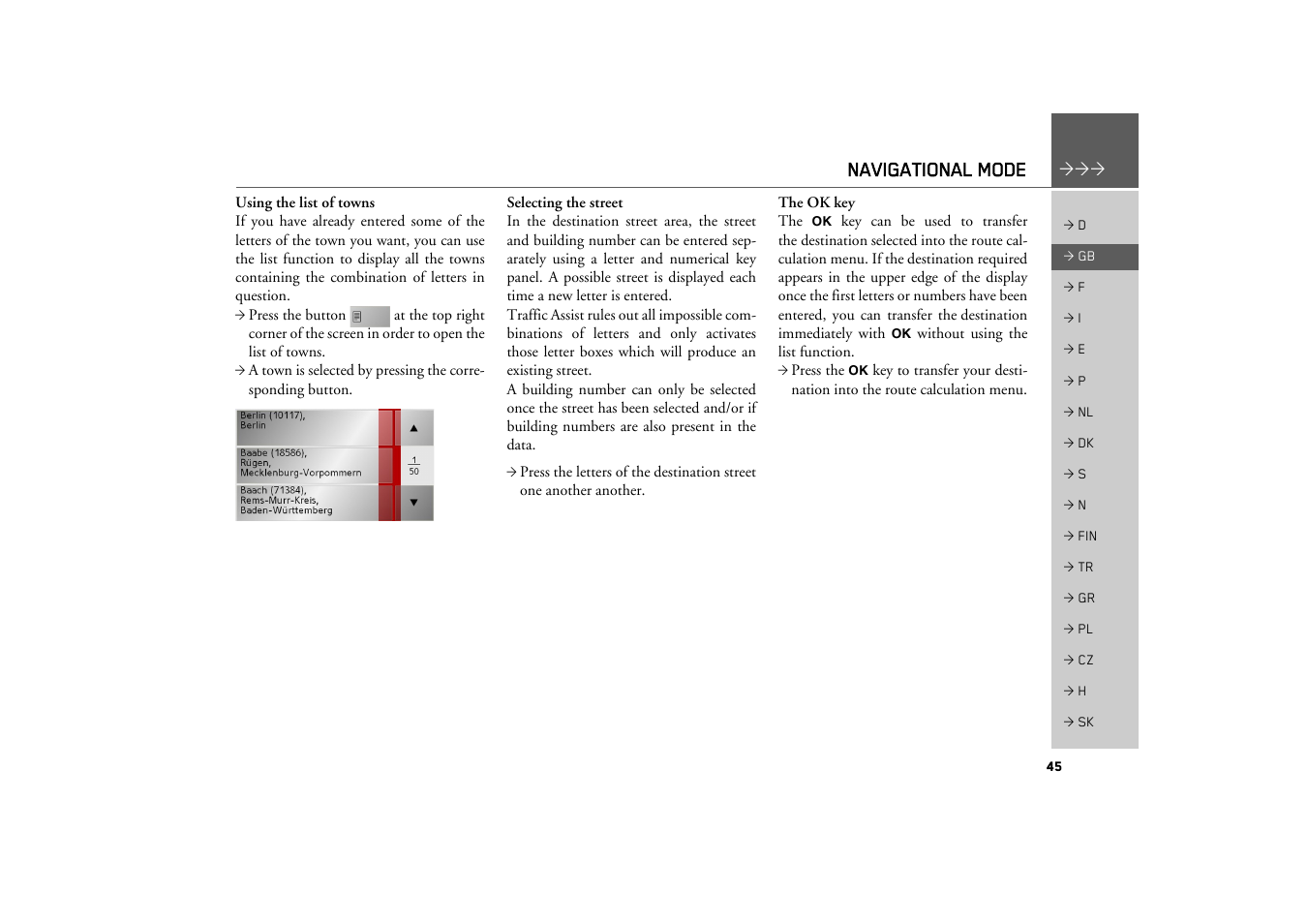 Navigational mode | Becker TRAFFIC ASSIST Z200 User Manual | Page 45 / 117