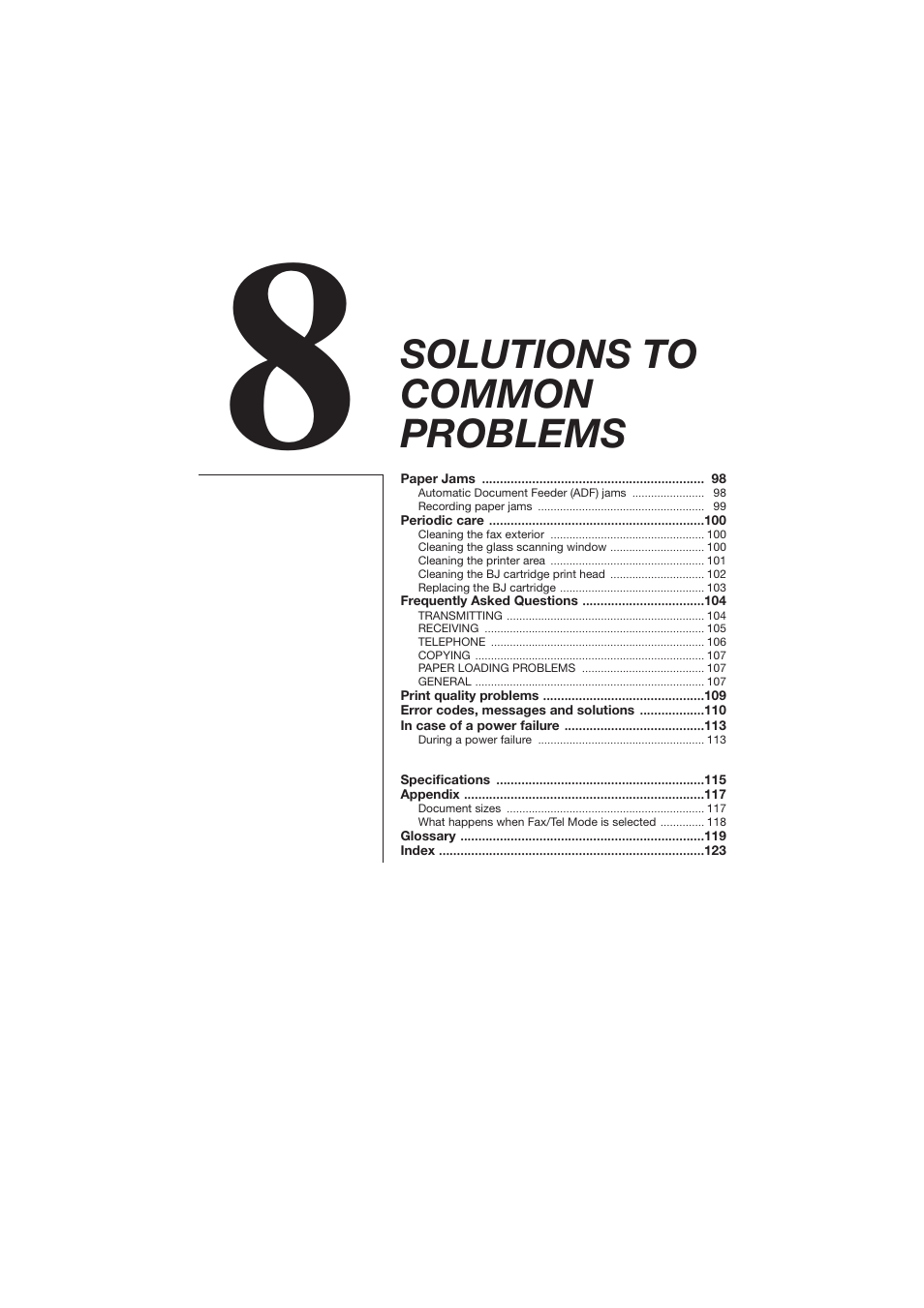 8 solutions to common problems, Solutions to common problems | Canon B150 User Manual | Page 109 / 138